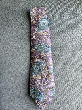 Vintage Christian Dior Monsieur Men's Purple Paisley Silk Tie with Teal Accents